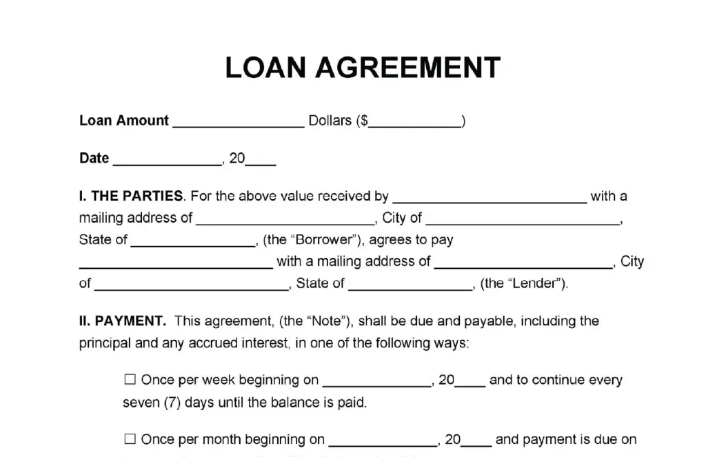Sample loan agreement from portfolio exported for bank acquisition
