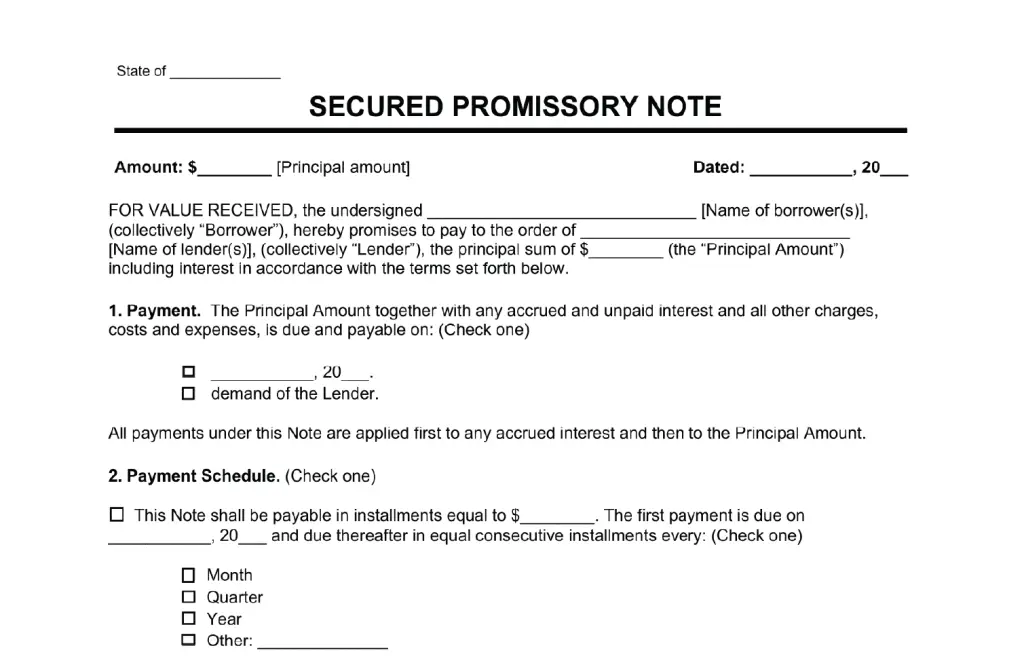 Sample promissory note from client records for legal subpoena export